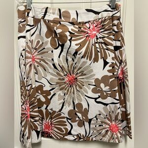 Floral A-Line Skirt - Brown, Pink, and White